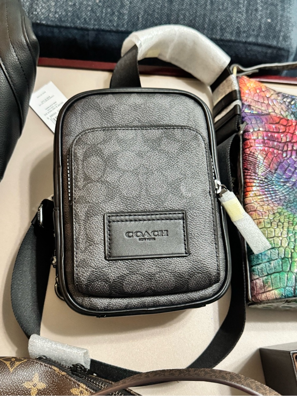 Coach Men's Black Signature Pebbled Leather Belt Bag